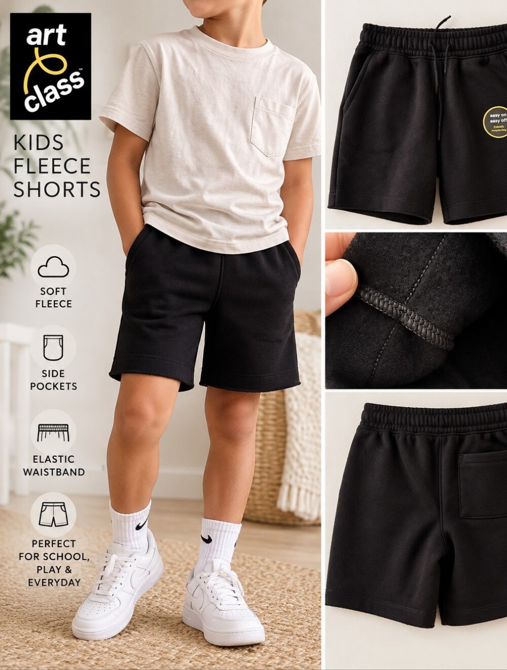 Art Class Kids Black Fleece Sweat Shorts Size 6/7 Small NWT Pull On